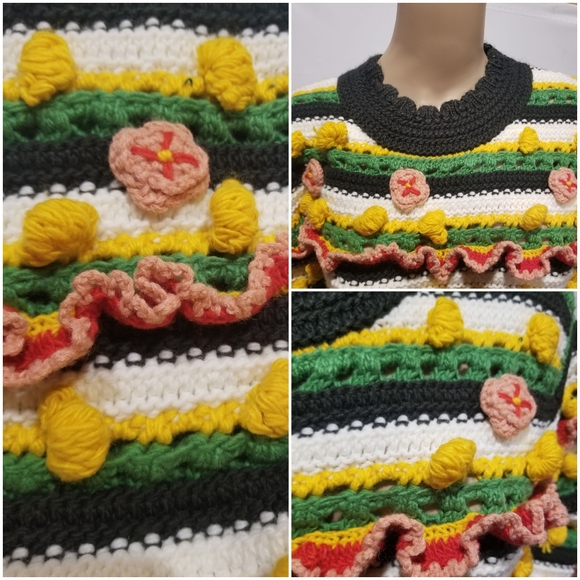 Zara chunky embellished bobble pom pom sweater, limited oversized floral knit - Picture 4 of 9